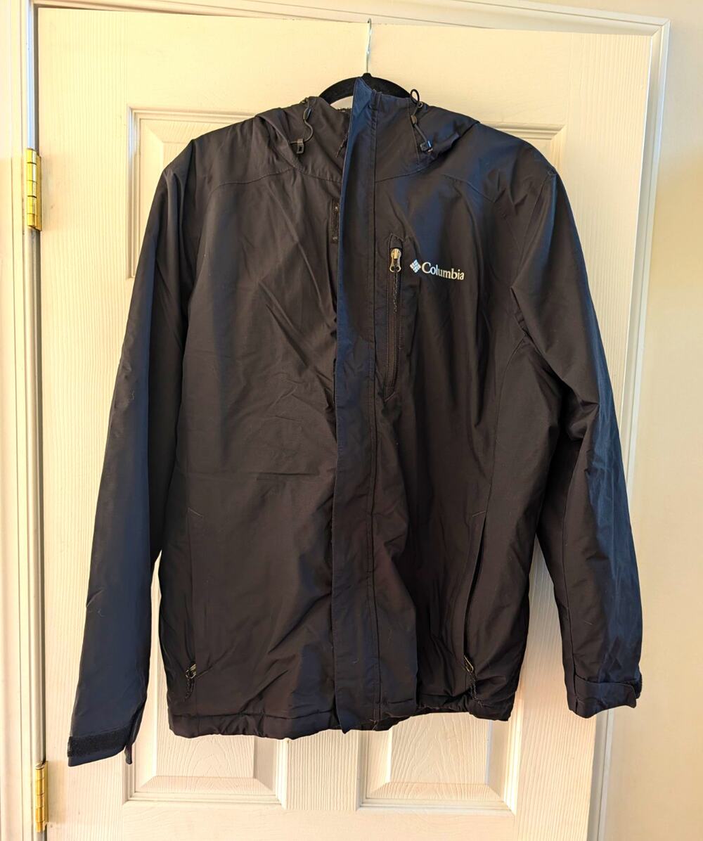 Columbia Men's Black Hooded Full Zip Jacket Stand-Up Collar Outdoor Size M